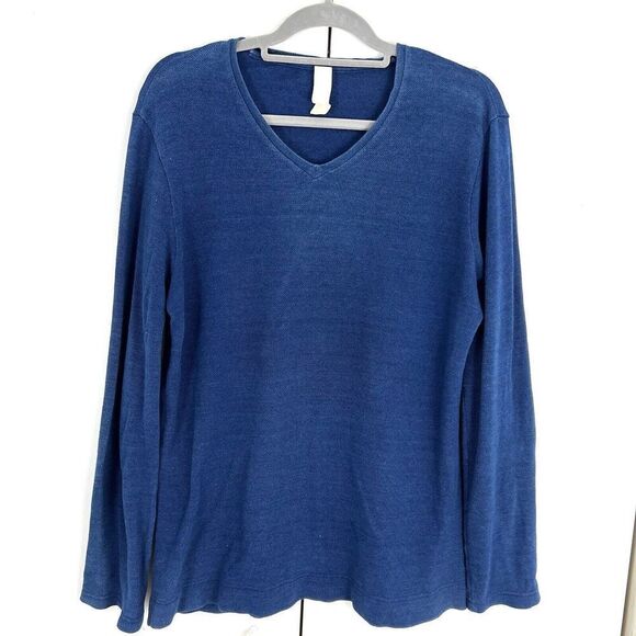 Gilda Midani Long Sleeve Knit Top Women’s S Blue Dyed V Neck Pullover - Picture 1 of 7